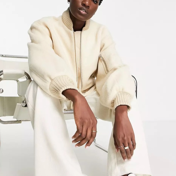 NEW ASOS Design Brushed Bomber in Stone - Picture 4 of 13